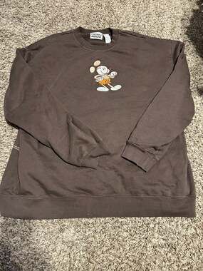 Disney Parks Mickey and Friends Genuine Mousewear Brown Embroidered Crewneck Swe
